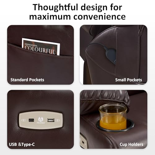 Large Triple Motor Power Lift Recliner Chair with Massage and Dual Heating, Faux Leather (Dark Brown) J52196