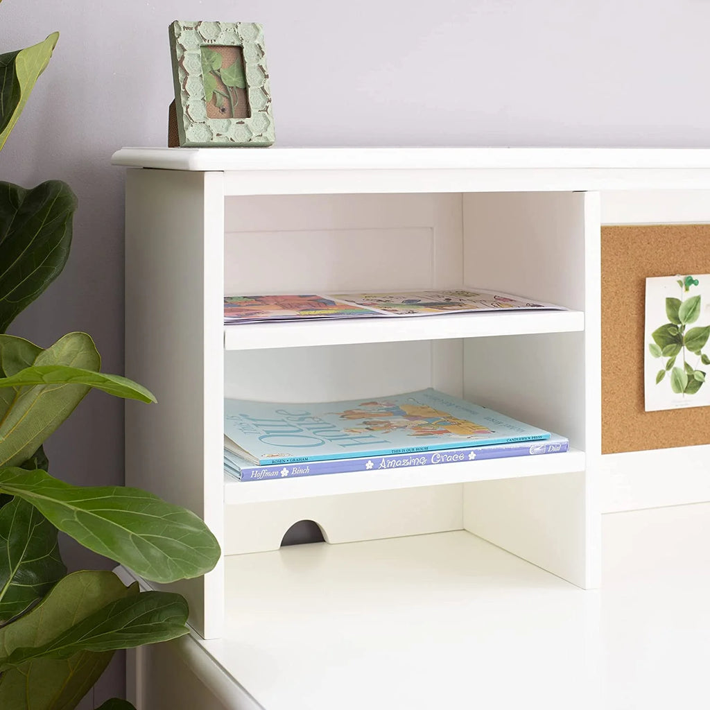 White Desk Hutch and Chair with Drawers O8547