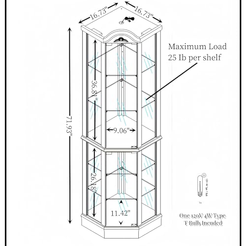 Lighted Corner Curio Cabinet with Glass Doors Y90704