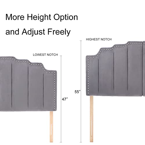 Grey Velvet Upholstered Tufted Headboard for King Size Bed H922308