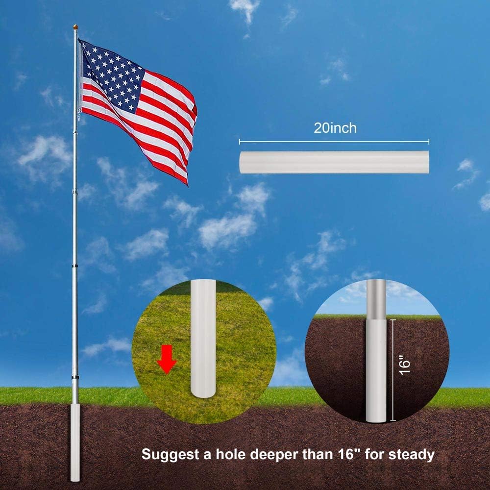25FT Telescoping Aluminum Flagpole Kit with Tire Mount Base E98900