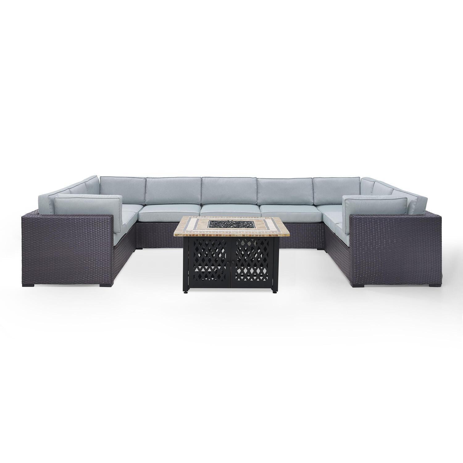 6Pc Outdoor Wicker Sectional Set with Fire Table White/Brown I493375