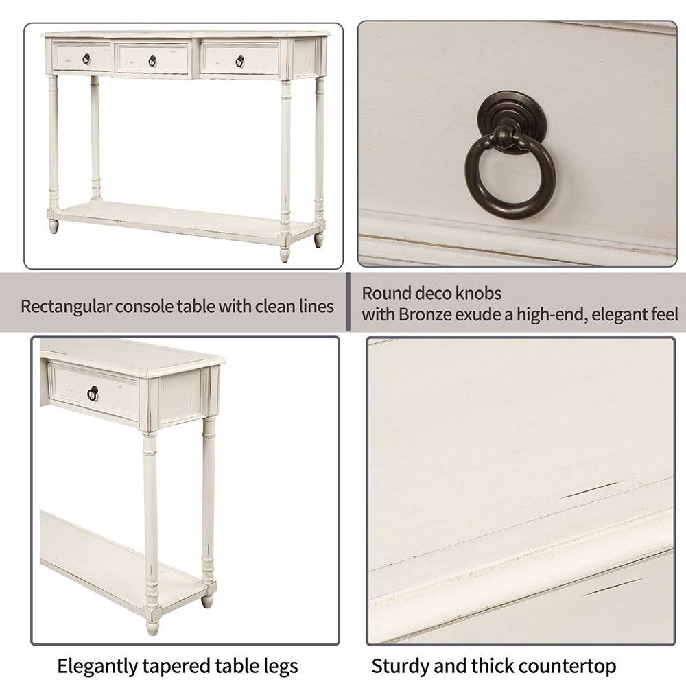 Antique White Console Table with Projecting Drawers and Long Shelf I674527