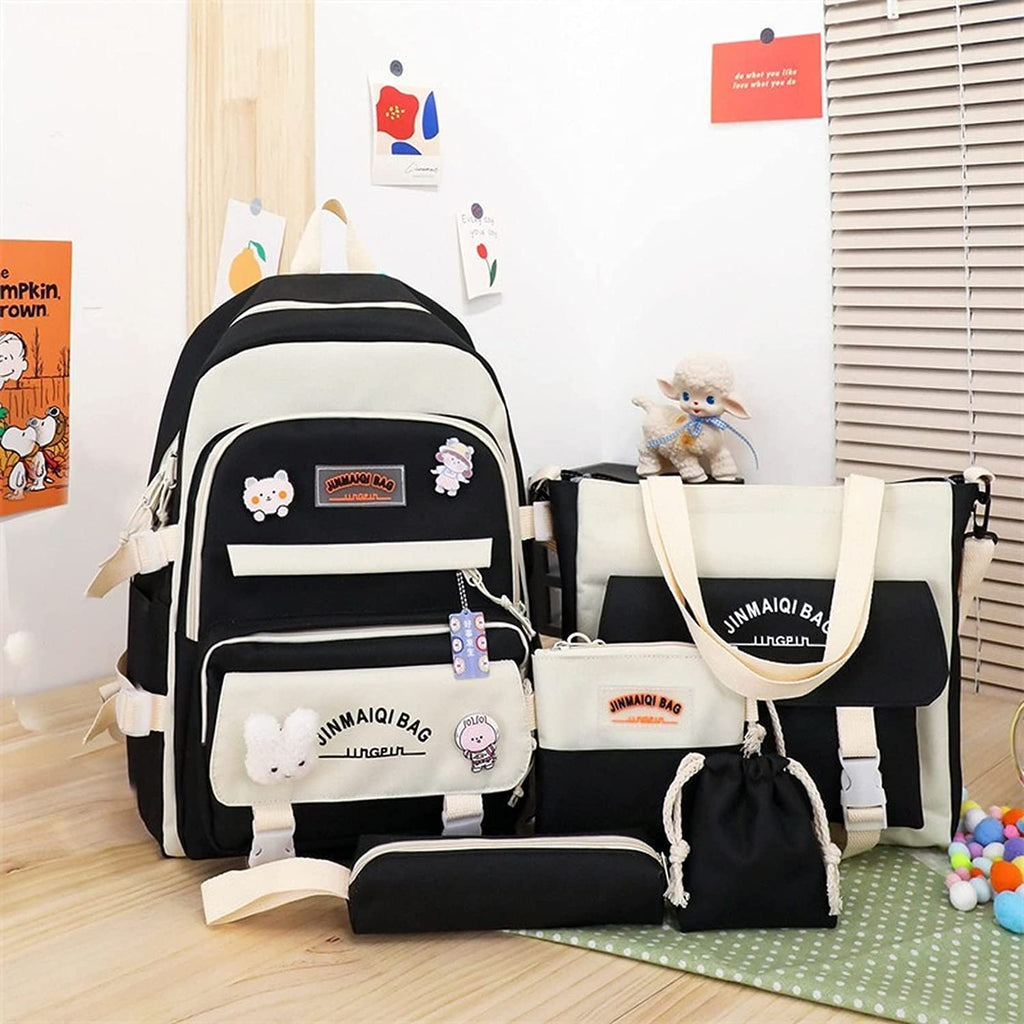5Pcs Backpacks Combo Set with Bear Pendant & Pins N948
