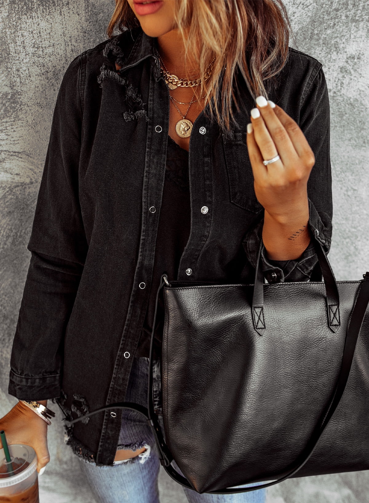 Distressed Denim Jacket S129740