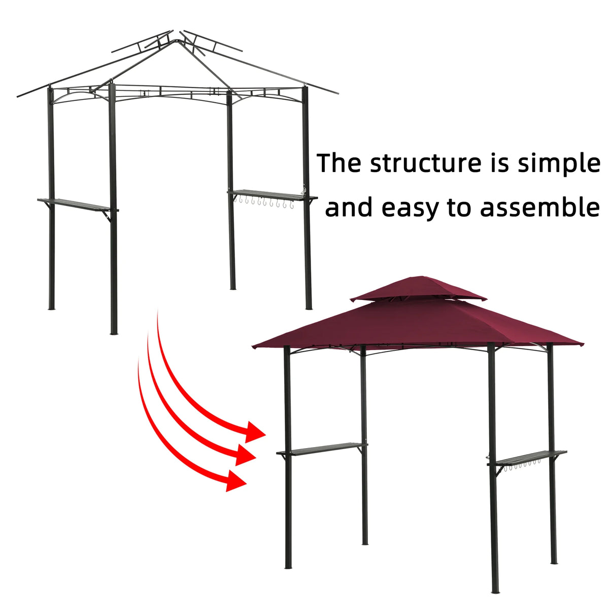 Burgundy Steel Frame Outdoor Grill Gazebo with Canopy V241