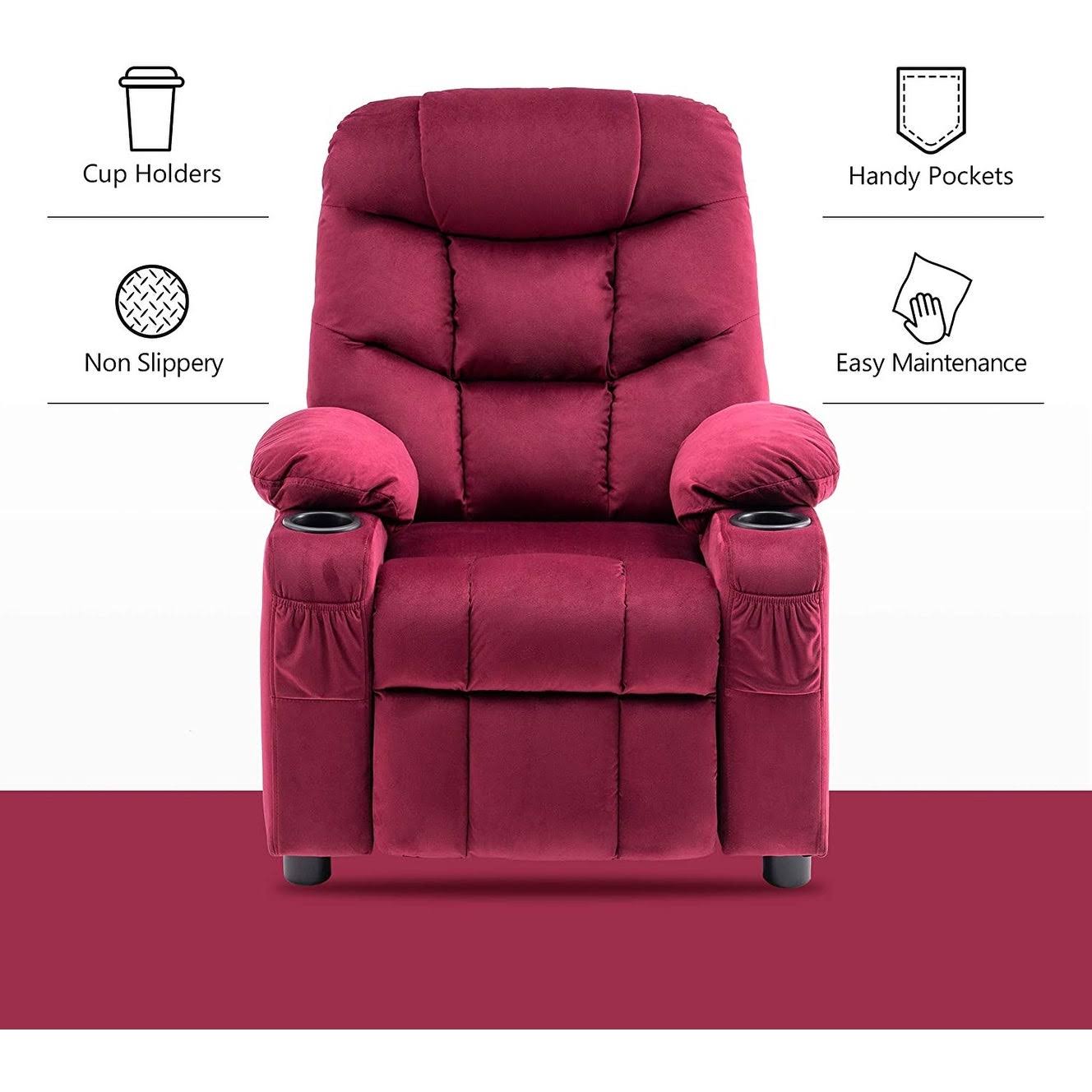 Velvet Recliner Chair with Cup Holders W84887