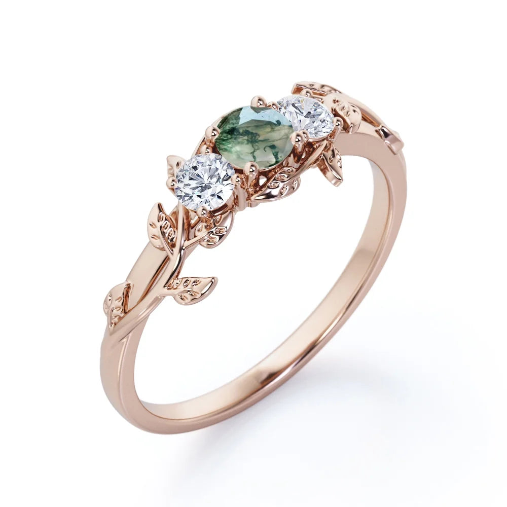18K Rose Gold Plating over Silver Moss Green Agate Engagement Ring S8398