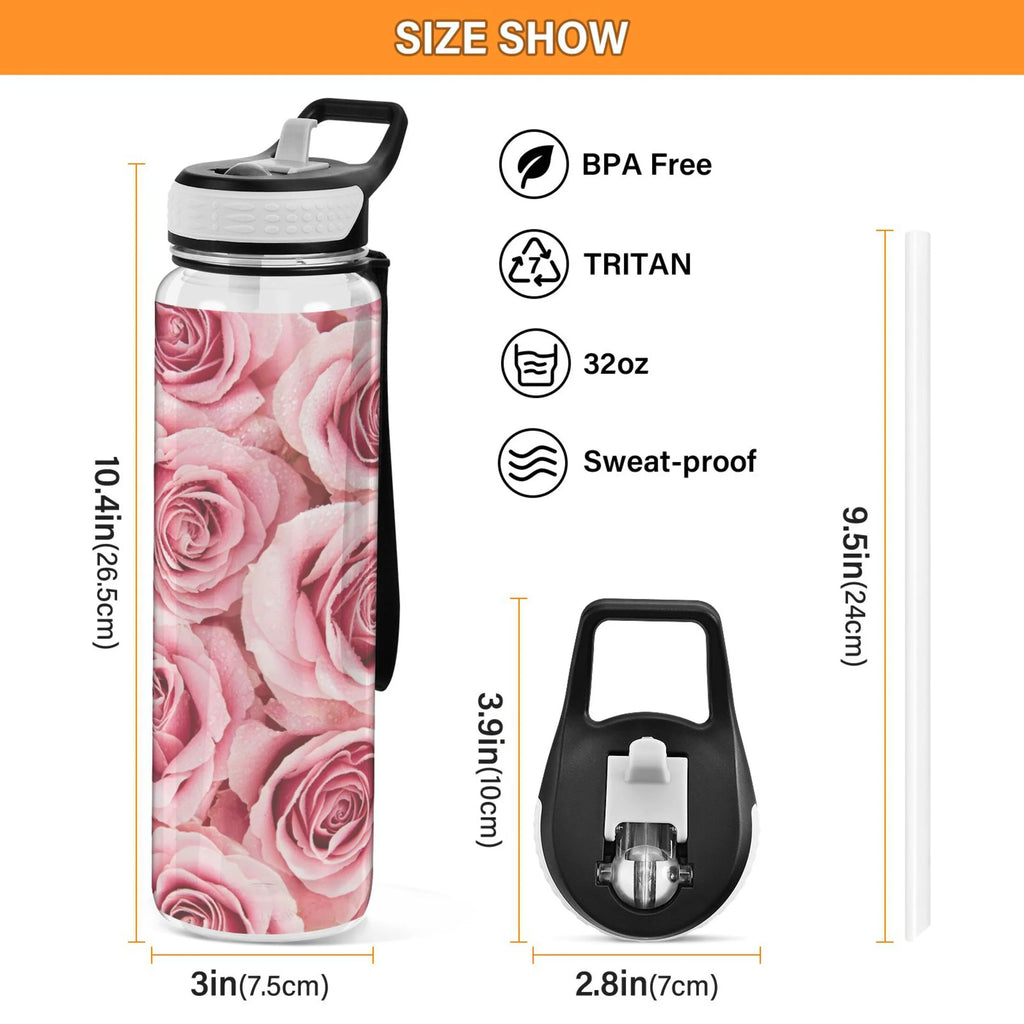 Pink Roses Flowers 32oz Tritan Leakproof Sports Bottle E7146