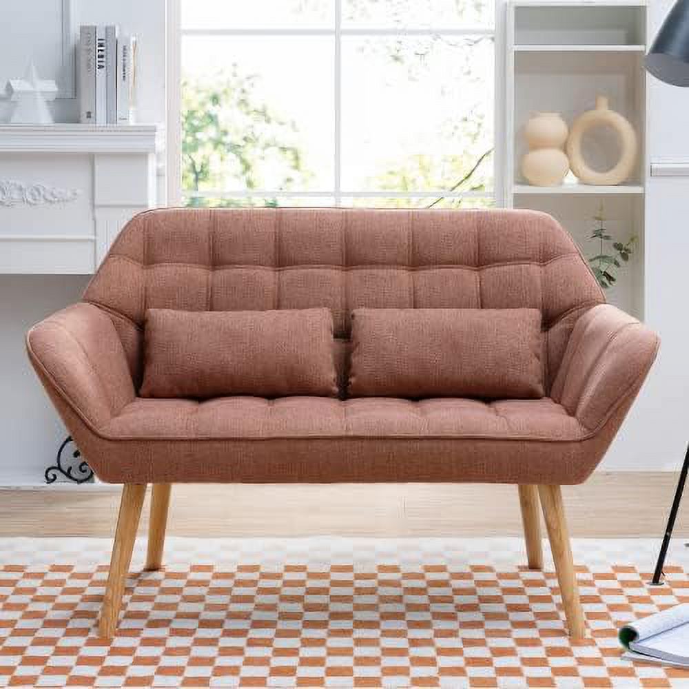 Blue Linen 2-Seat Loveseat Sofa with 2 Pillow T602