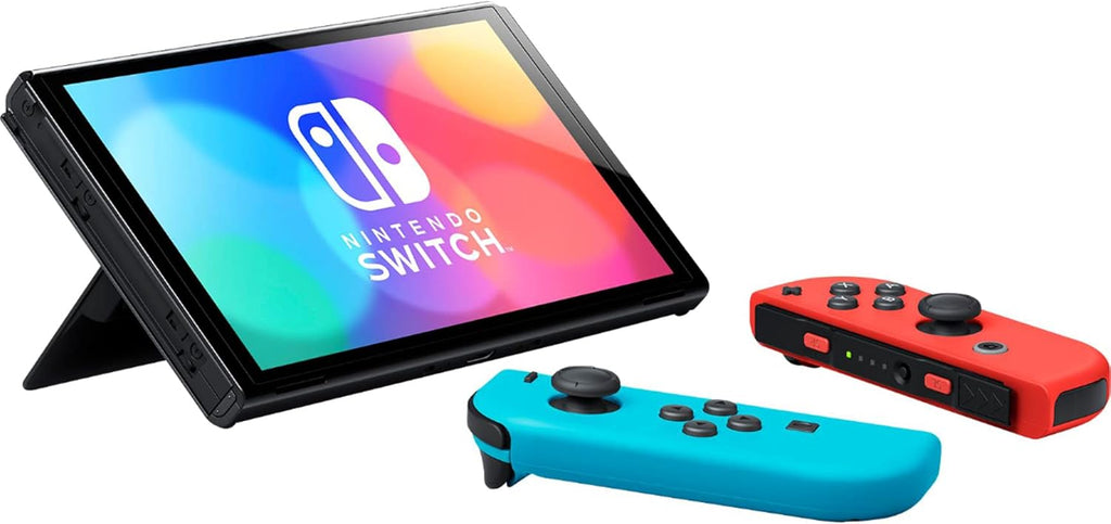 Switch OLED Model with Neon Blue and Red Joy-Con, Black Dock - 7" OLED Touchscreen, 64GB Internal Storage L29715