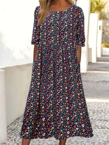 Boho Floral A Line Midi Dress with Pockets W856