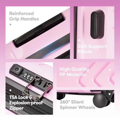 3 Piece Hardside Expandable Luggage Set with Wheels TSA Lock Light Pink U1299