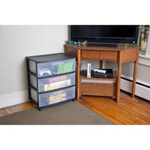 Black 3 Drawer Wide Plastic Storage Cart K52279