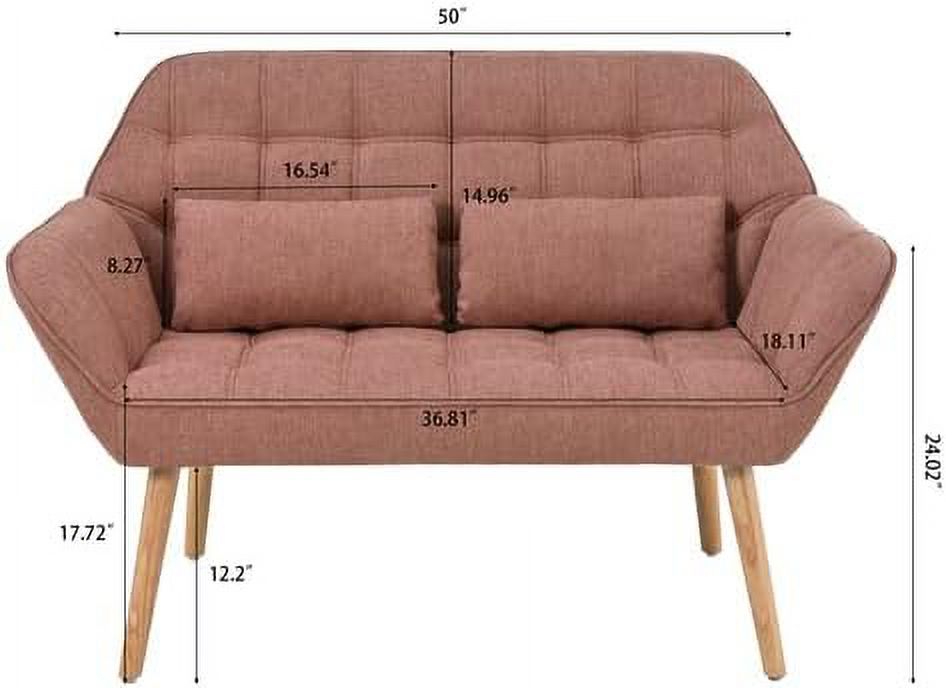 Blue Linen 2-Seat Loveseat Sofa with 2 Pillow T602