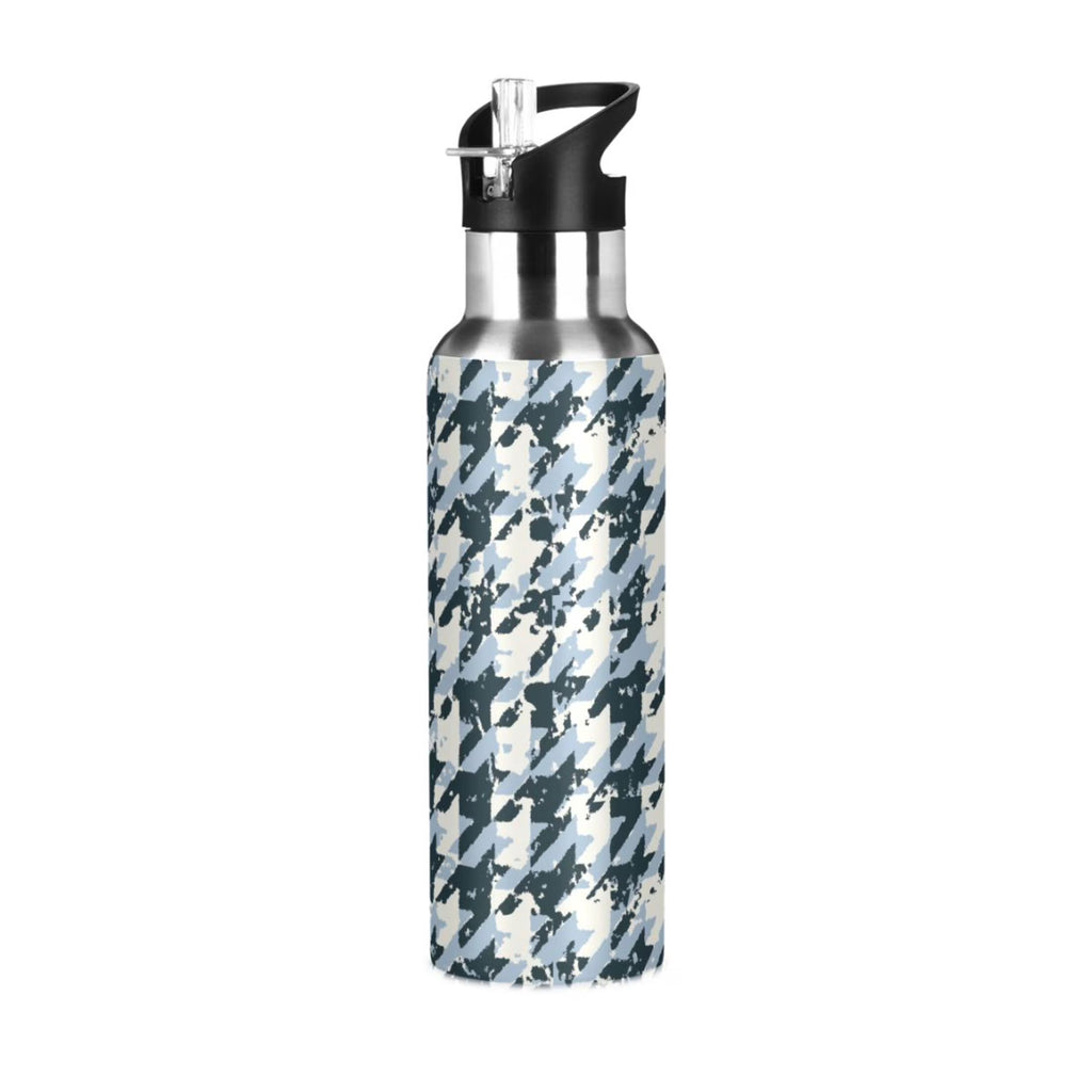 Blue Black Houndstooth Stainless Steel Insulated Water Bottle H17363