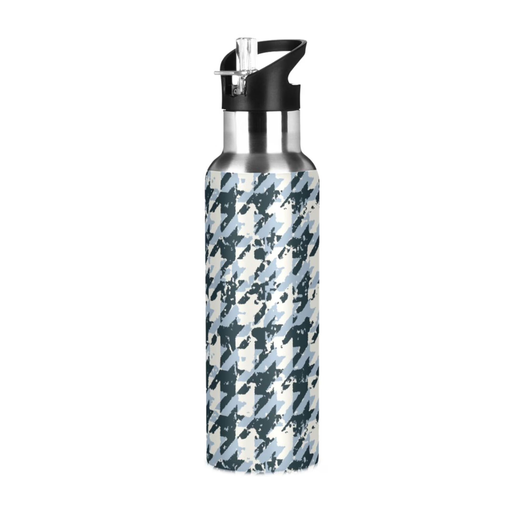 Blue Black Houndstooth Stainless Steel Insulated Water Bottle H17363