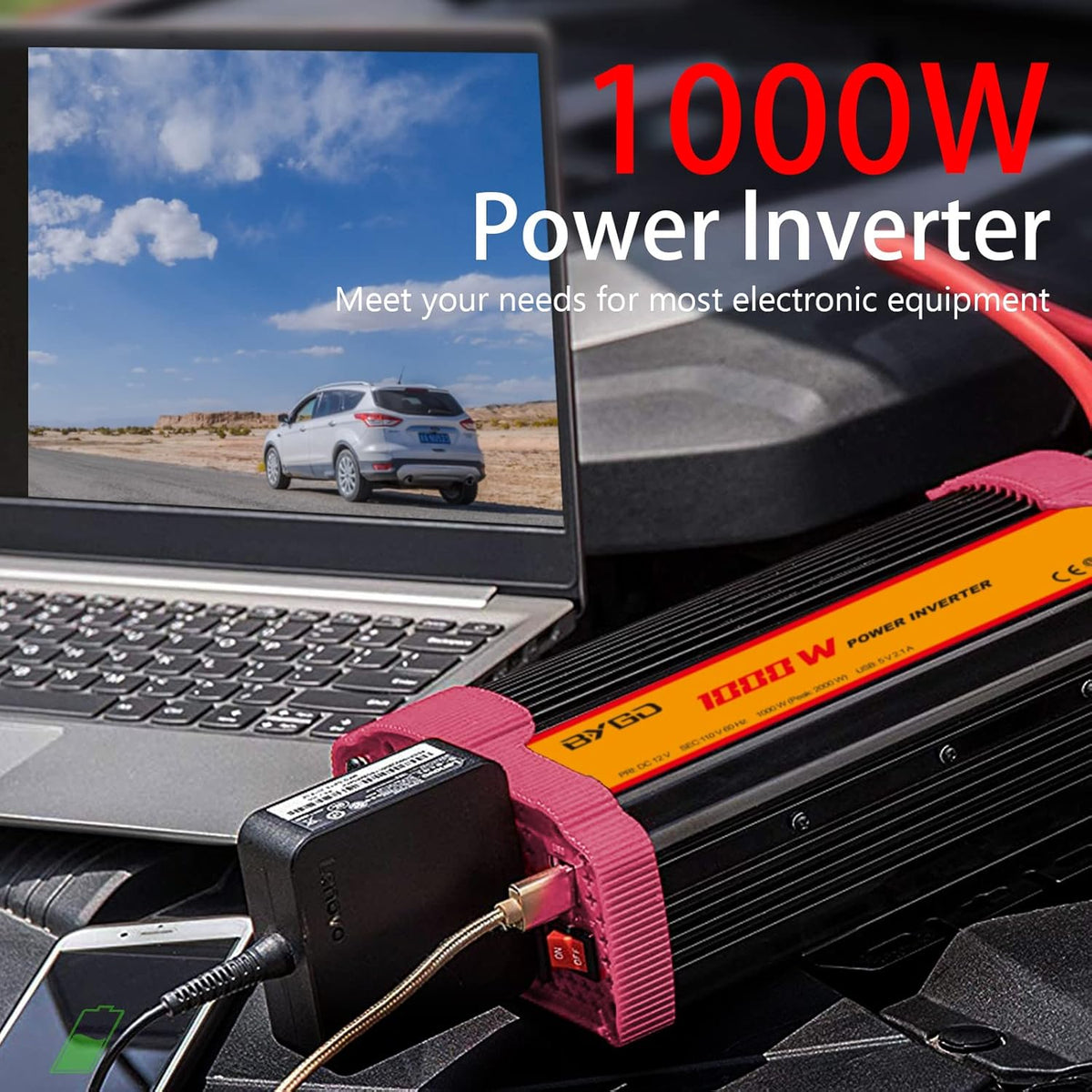 1000W Car Power Inverter DC 12V to 110V AC with 2 USB Ports M673371