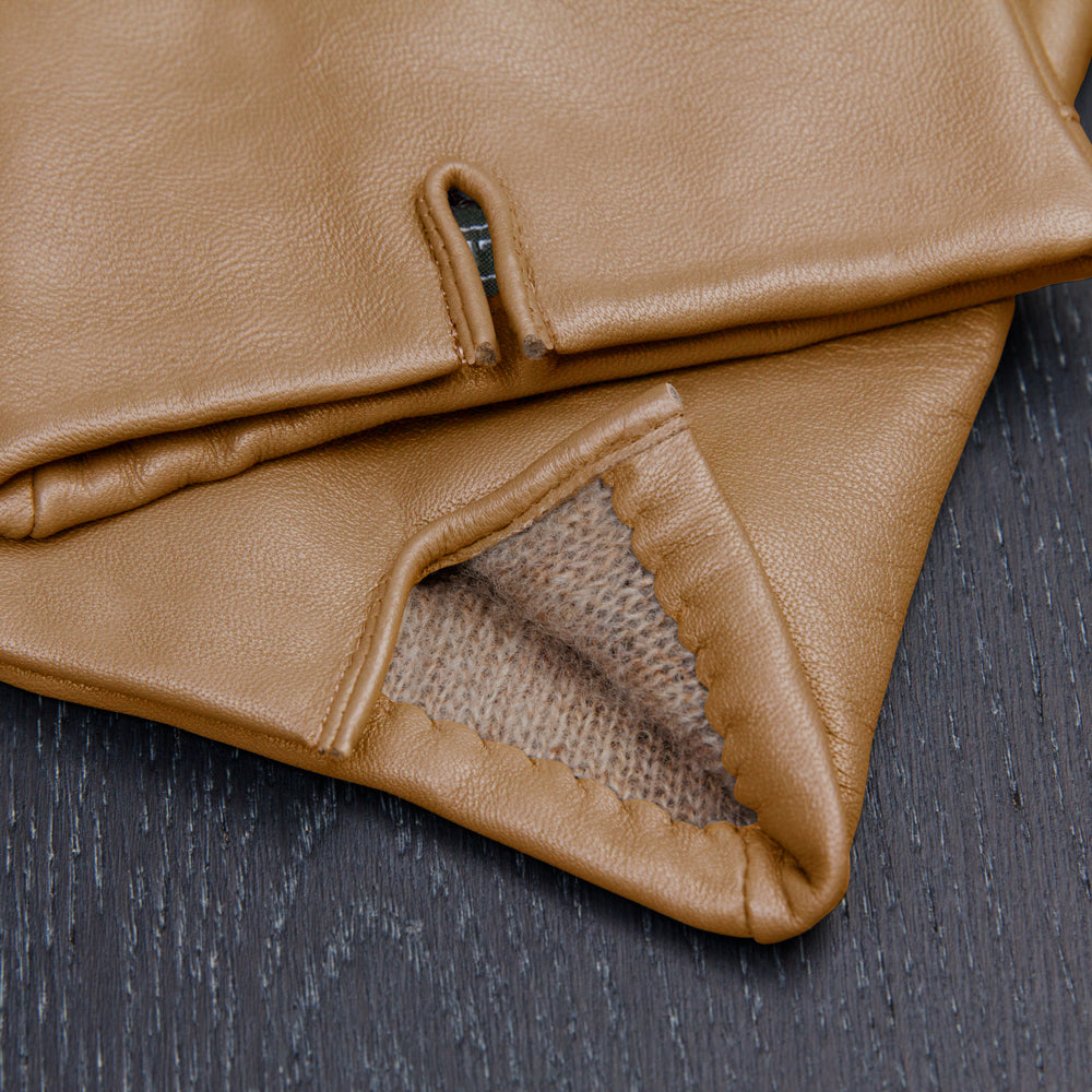 Tan Leather Cashmere Lined Touchscreen Gloves T469373