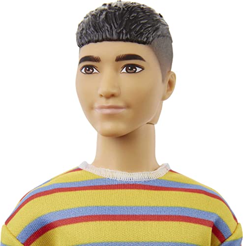 Barbie Ken Fashionistas Doll with Brunette Hair in Striped Shirt, Denim Shorts and White Boots B15901
