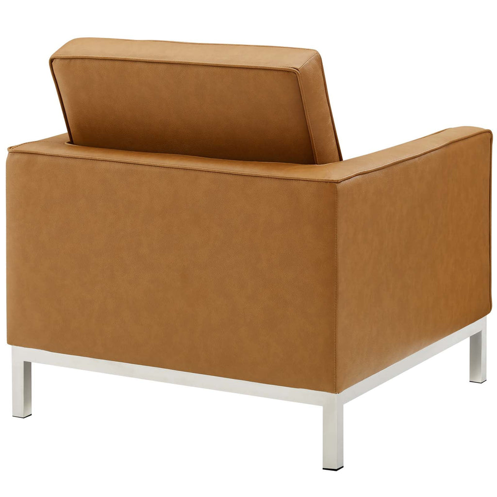 Silver Tan Tufted Vegan Leather Armchair B8072