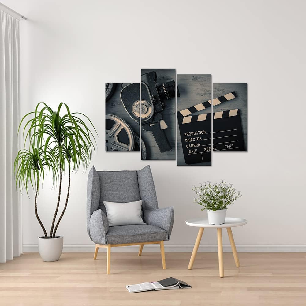4 Pieces Black and White Film Reels Canvas Wall Art L36732