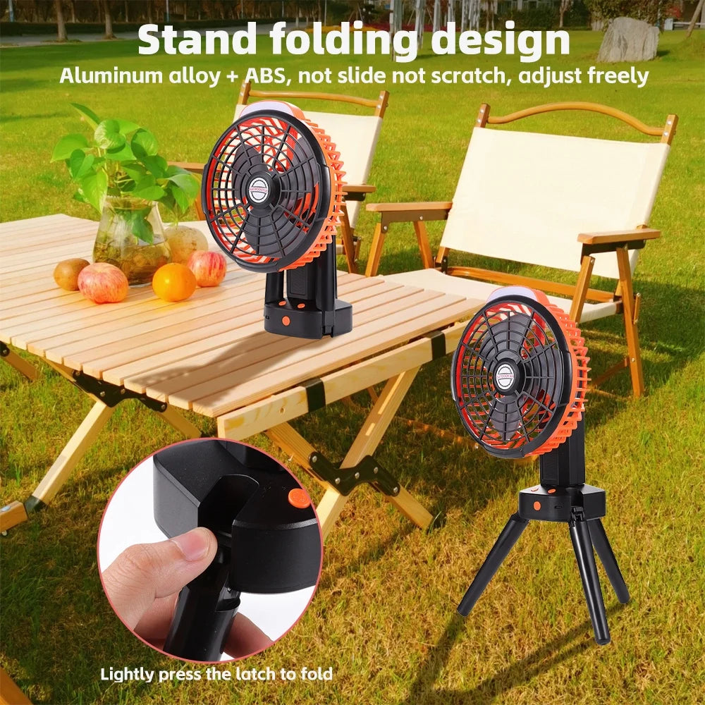 Camping Fan with LED Lantern, 270° Portable Rechargeable 8-Inch Desk Fan E50779