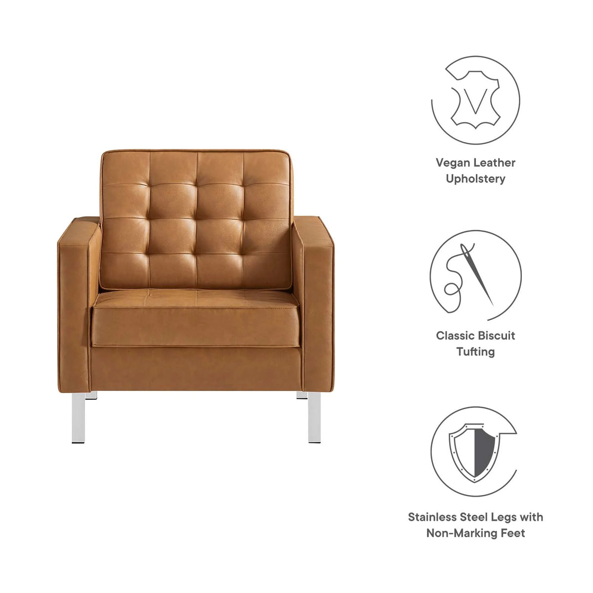 Silver Tan Tufted Vegan Leather Armchair B8072