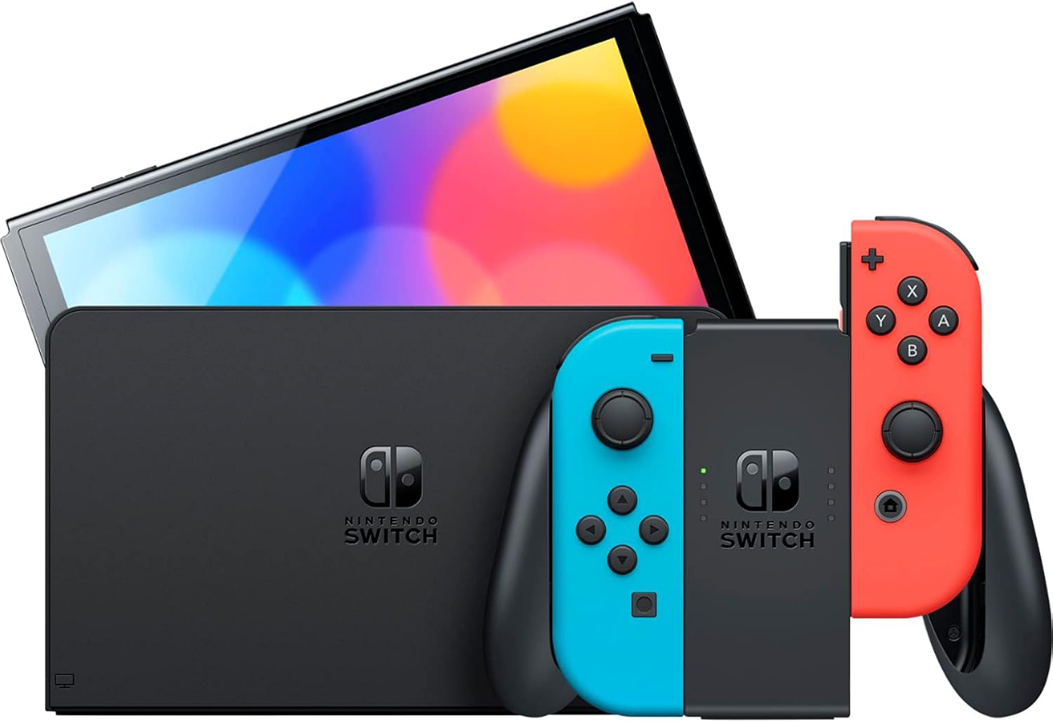 Switch OLED Model with Neon Blue and Red Joy-Con, Black Dock - 7" OLED Touchscreen, 64GB Internal Storage L29715