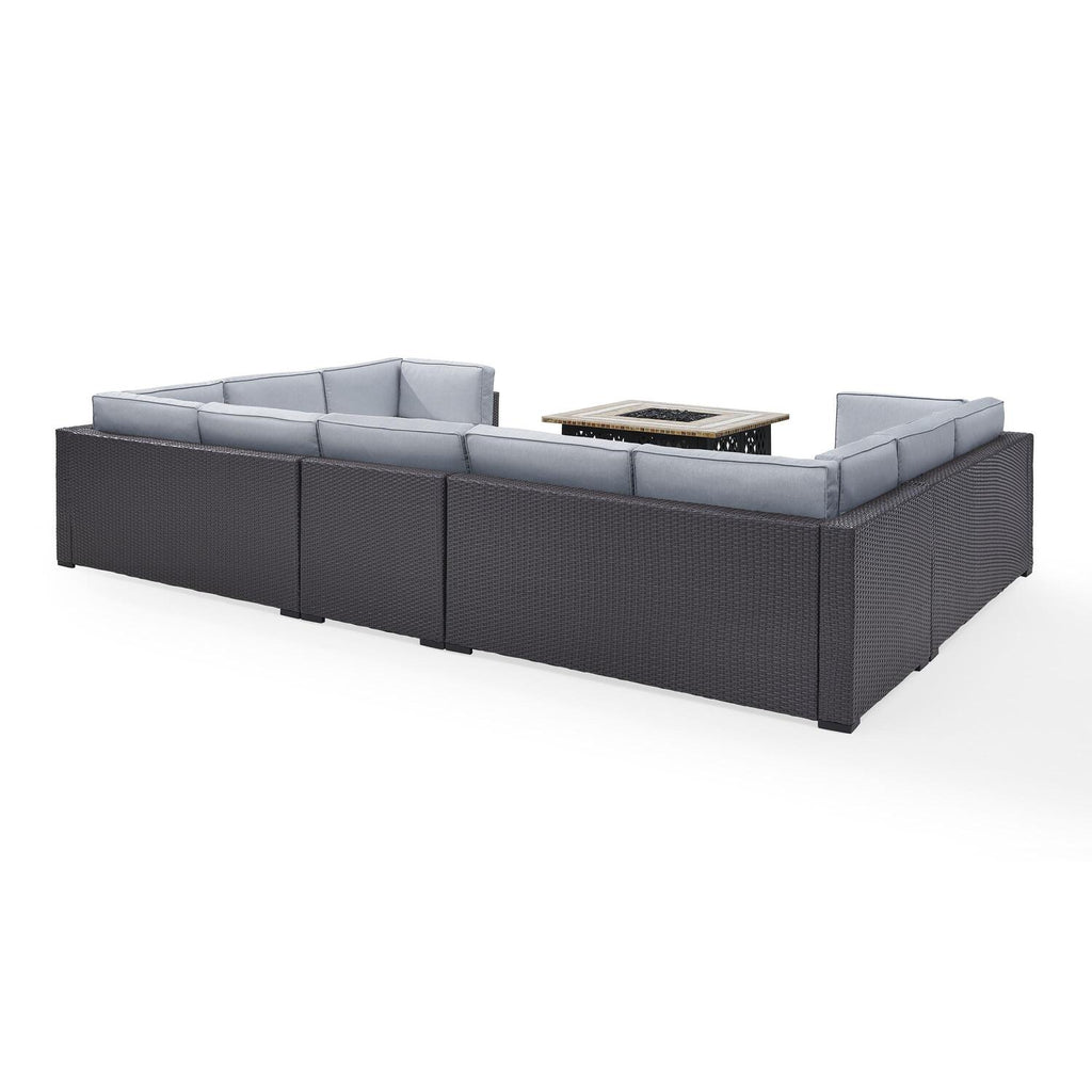 6Pc Outdoor Wicker Sectional Set with Fire Table White/Brown I493375