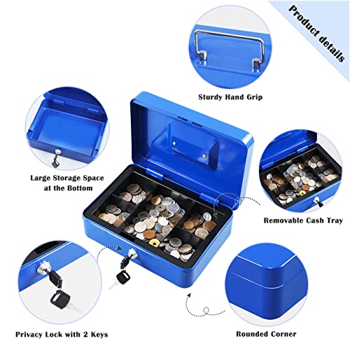 Cash Box with Money Tray and Key Lock, Metal, 13''x9.37''x3.54'', Black B76051