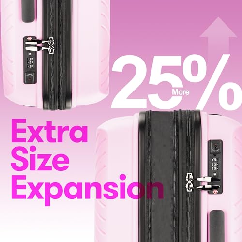 3 Piece Hardside Expandable Luggage Set with Wheels TSA Lock Light Pink U1299