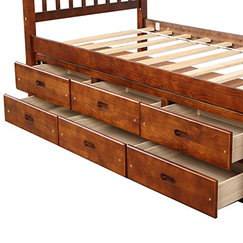 White Solid Wood Twin Platform Bed with 6 Drawers Q3818
