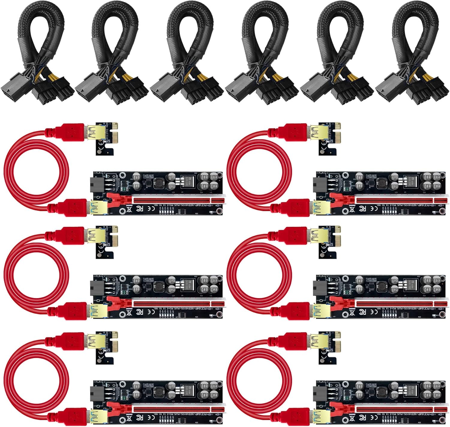 12Pcs PCIE Riser and 16AWG PCIE Splitter Set V236126