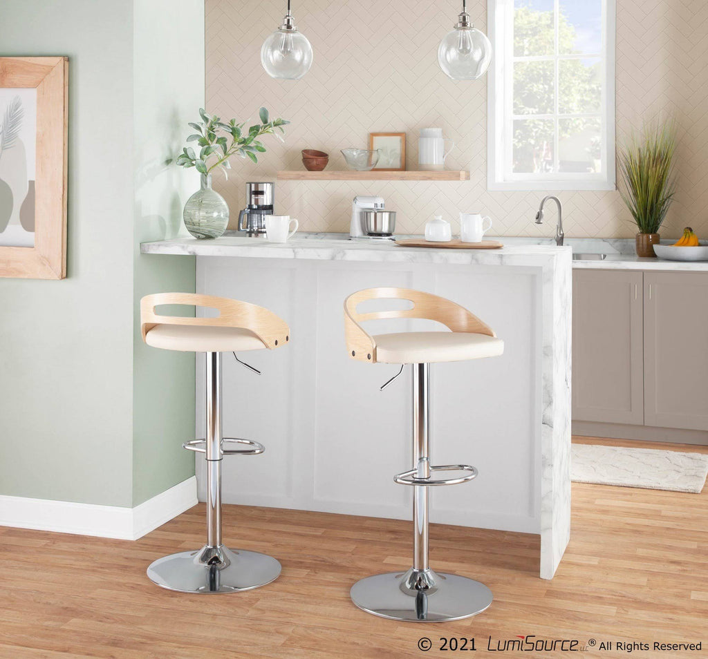 Chrome Natural Wood Cream PU Barstool O832748