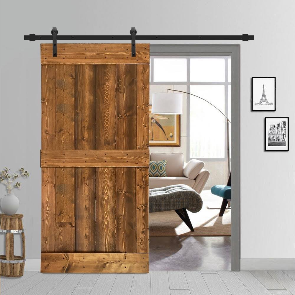 Walnut 2-Panel Stained Pine Wood Single Barn Door Z1042