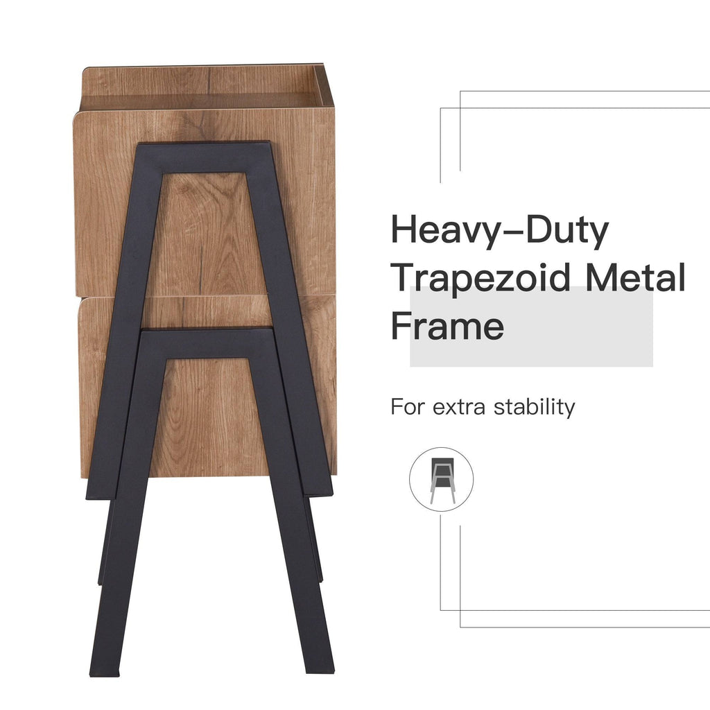 Industrial Set of 2 Stackable Side Tables with Solid Steel Frame Legs, Oak E864463