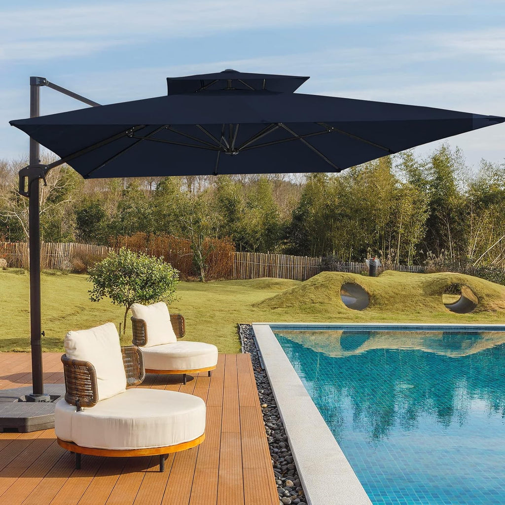 Navy Blue 10x10 FT Square Cantilever Patio Umbrella R289