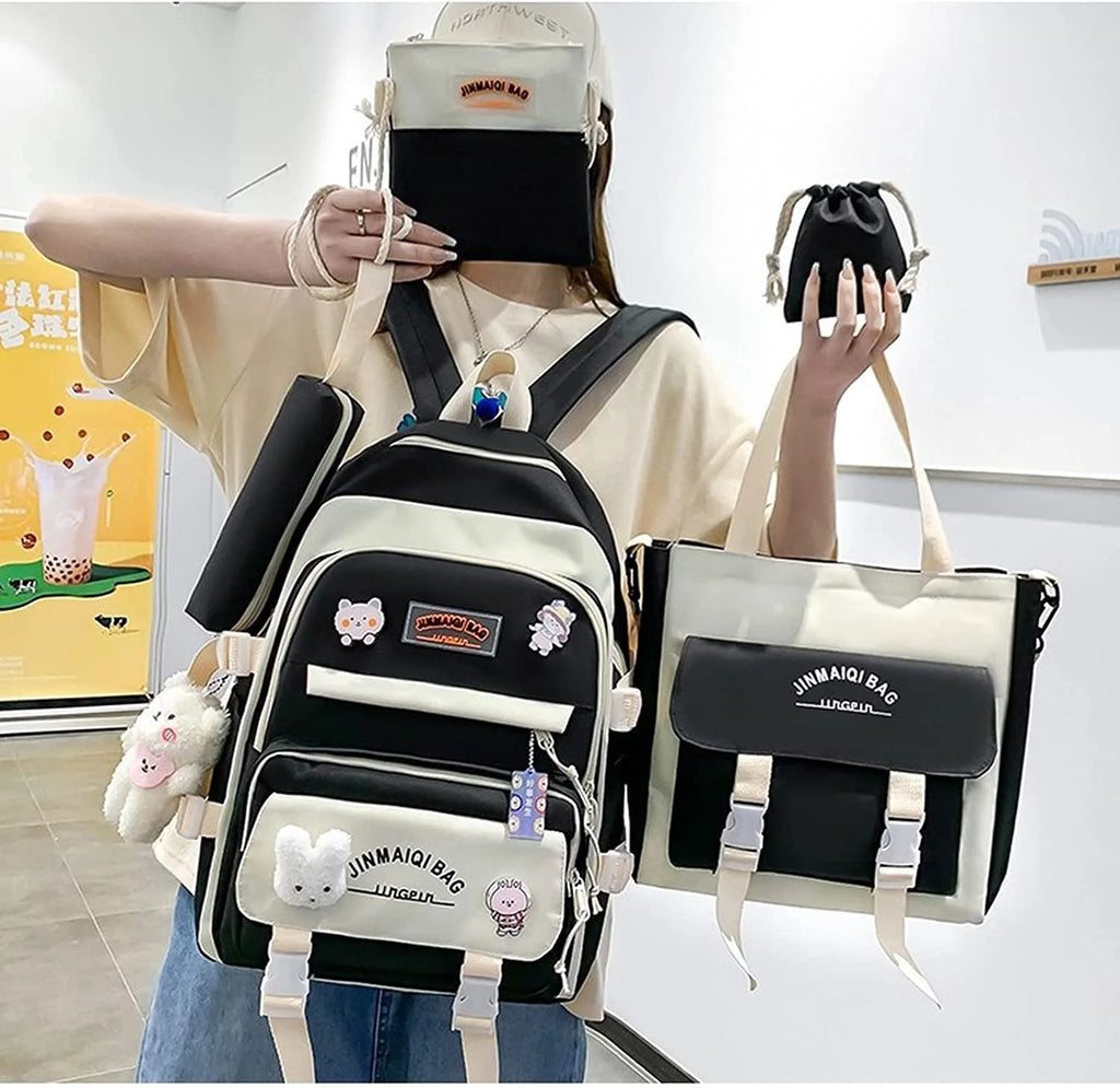 5Pcs Backpacks Combo Set with Bear Pendant & Pins N948