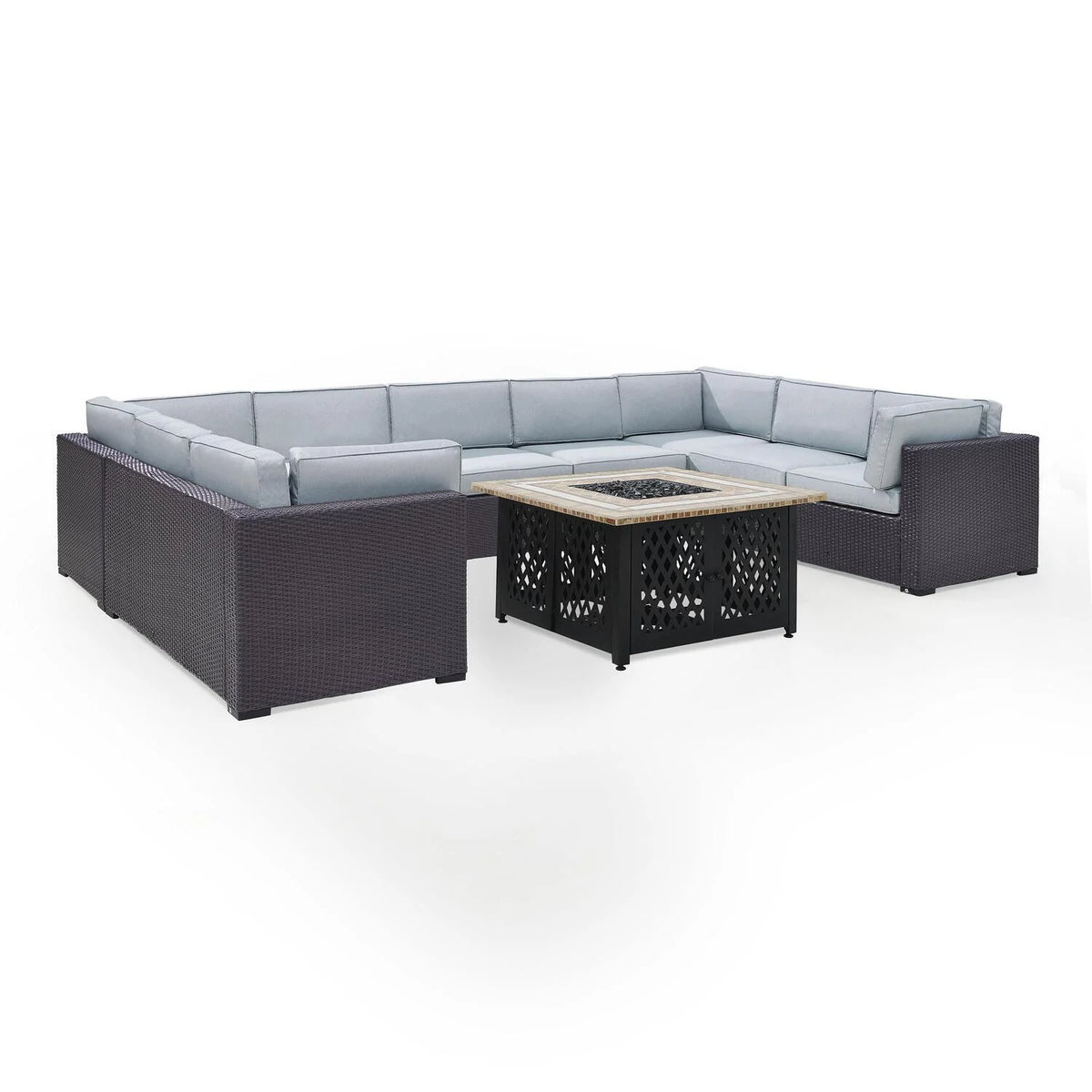 6Pc Outdoor Wicker Sectional Set with Fire Table White/Brown I493375