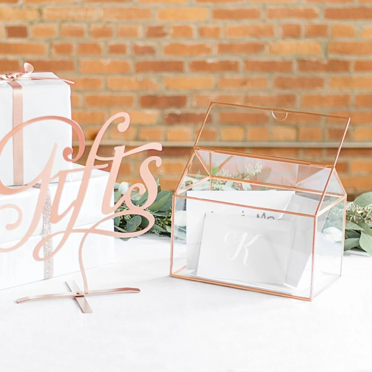 Rose Gold Wedding Glass Terrarium Card Holder D547