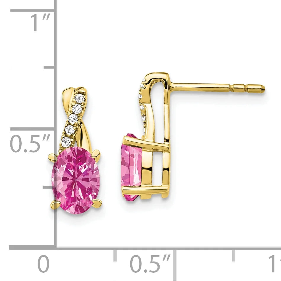 10K Yellow Gold Created Pink Sapphire and Diamond Earrings G705500