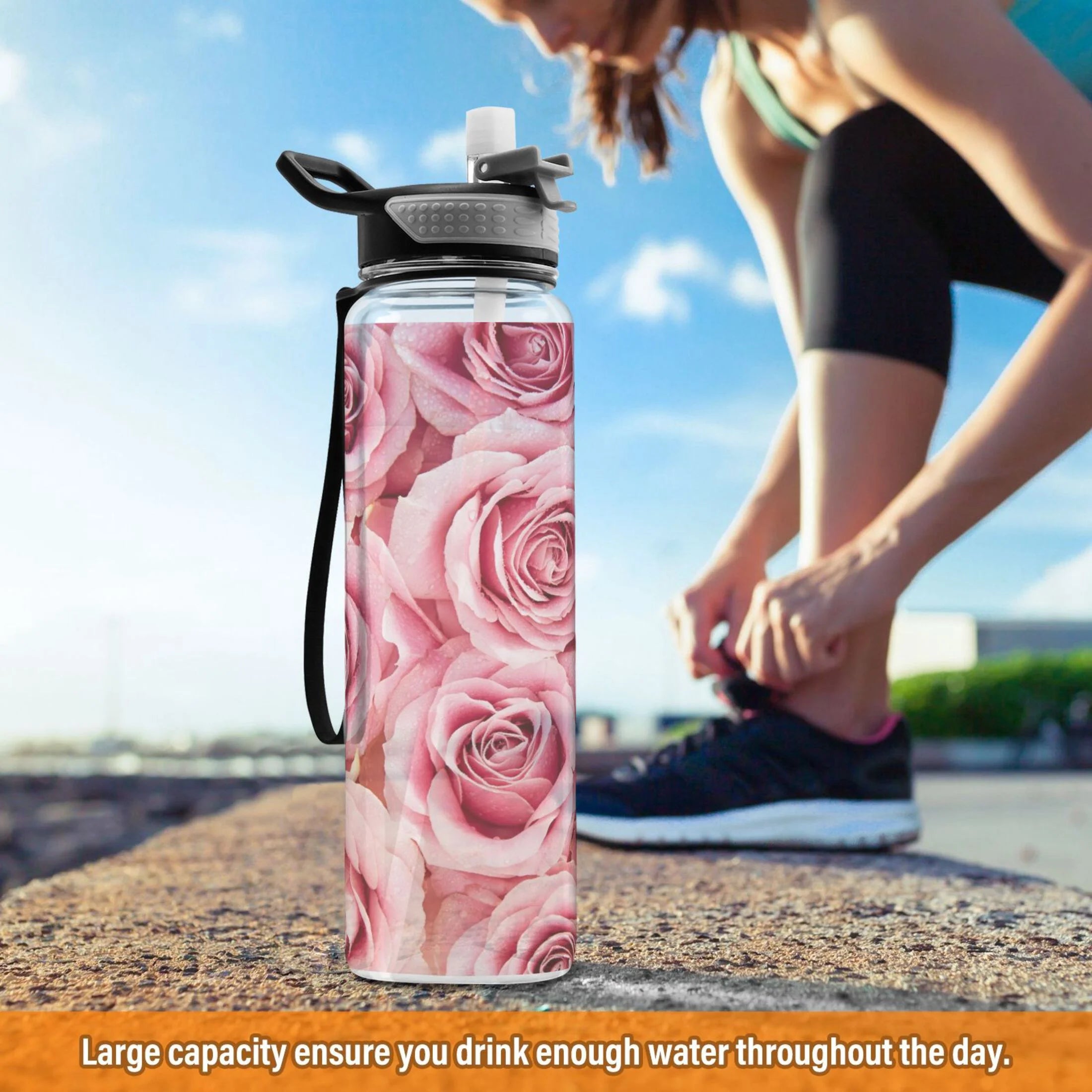 Pink Roses Flowers 32oz Tritan Leakproof Sports Bottle E7146