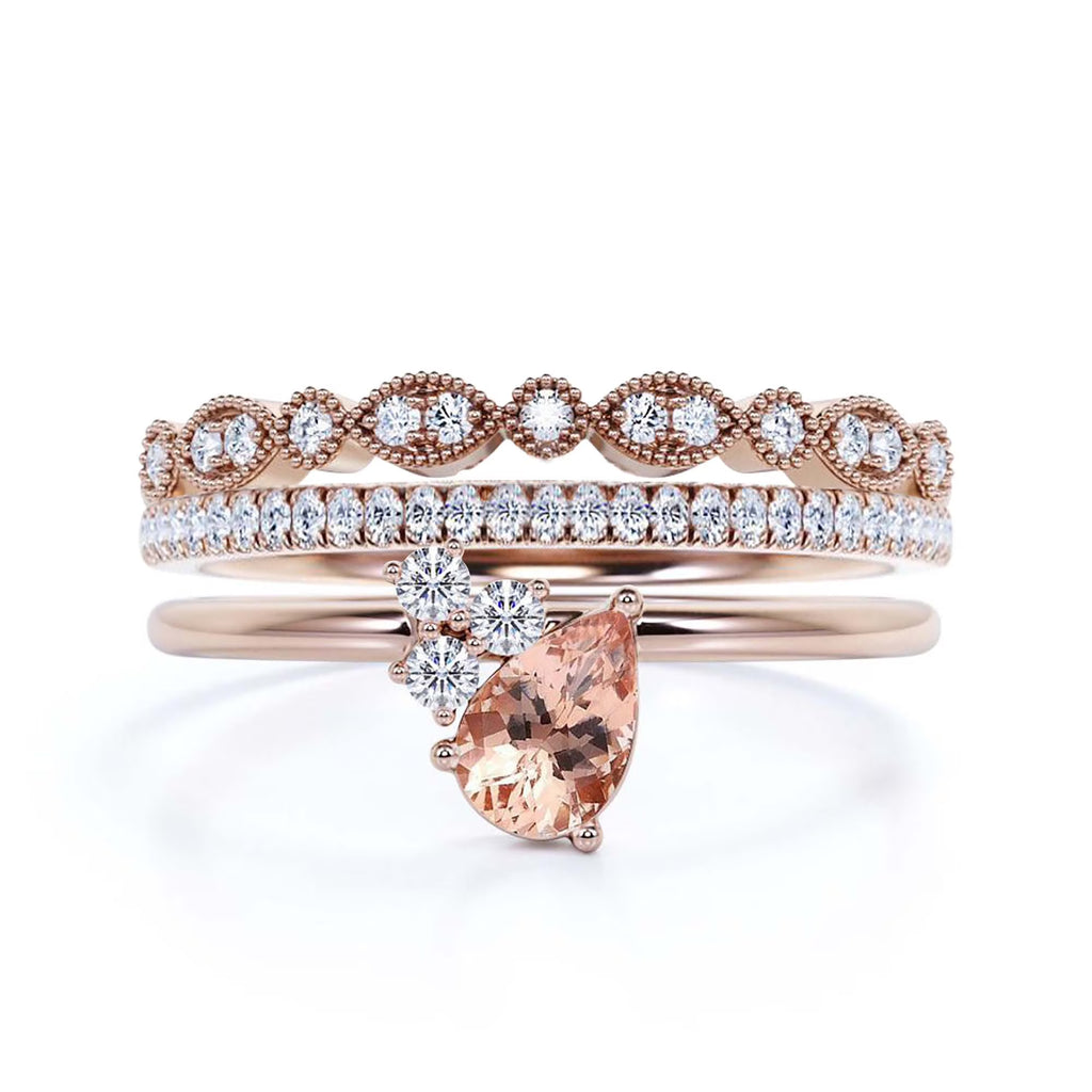 2.15 Carat Pear Cut Morganite And Diamond Moissanite Engagement Ring in 925 Sterling Silver With 18k Rose Gold Plating V77194