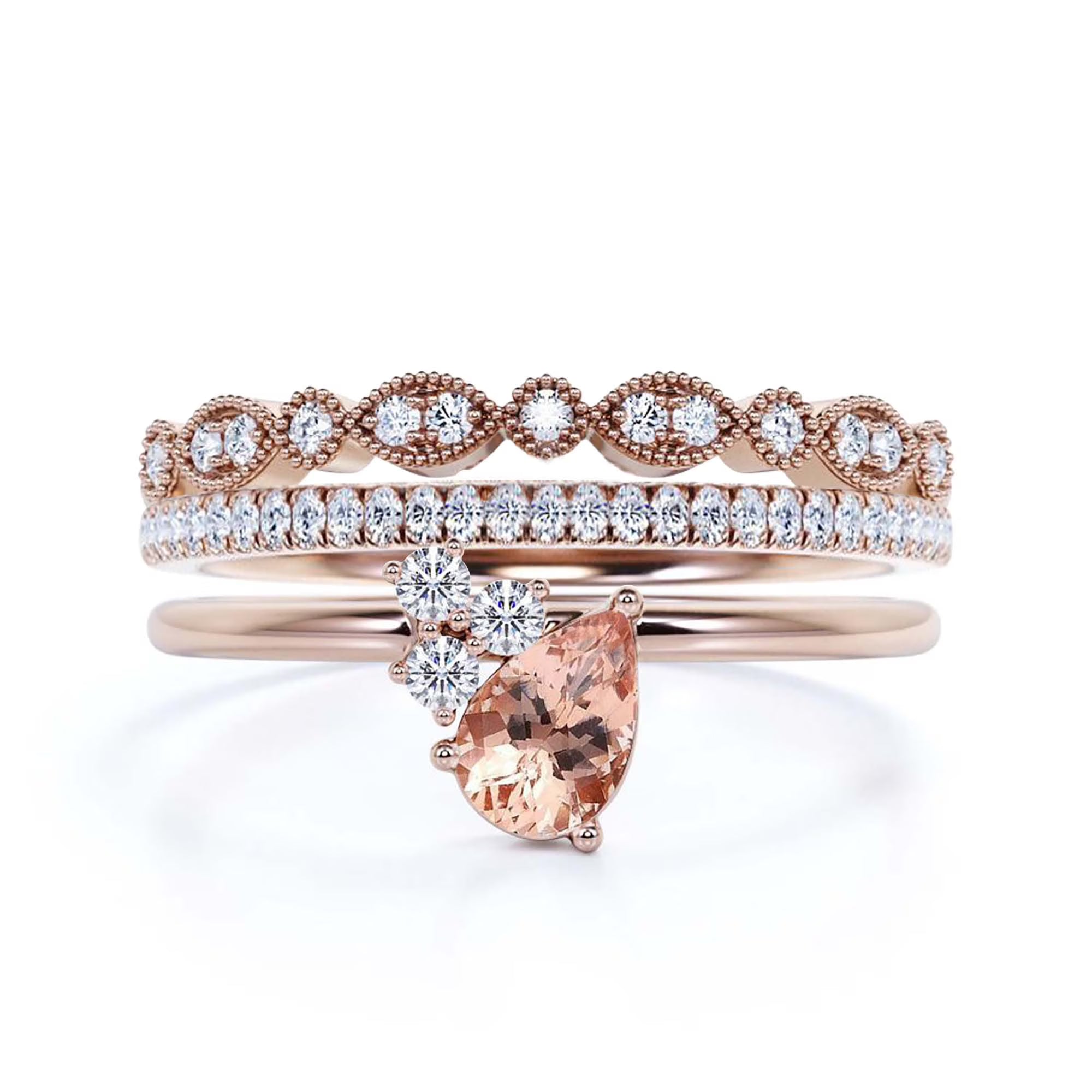 2.15 Carat Pear Cut Morganite And Diamond Moissanite Engagement Ring in 925 Sterling Silver With 18k Rose Gold Plating V77194