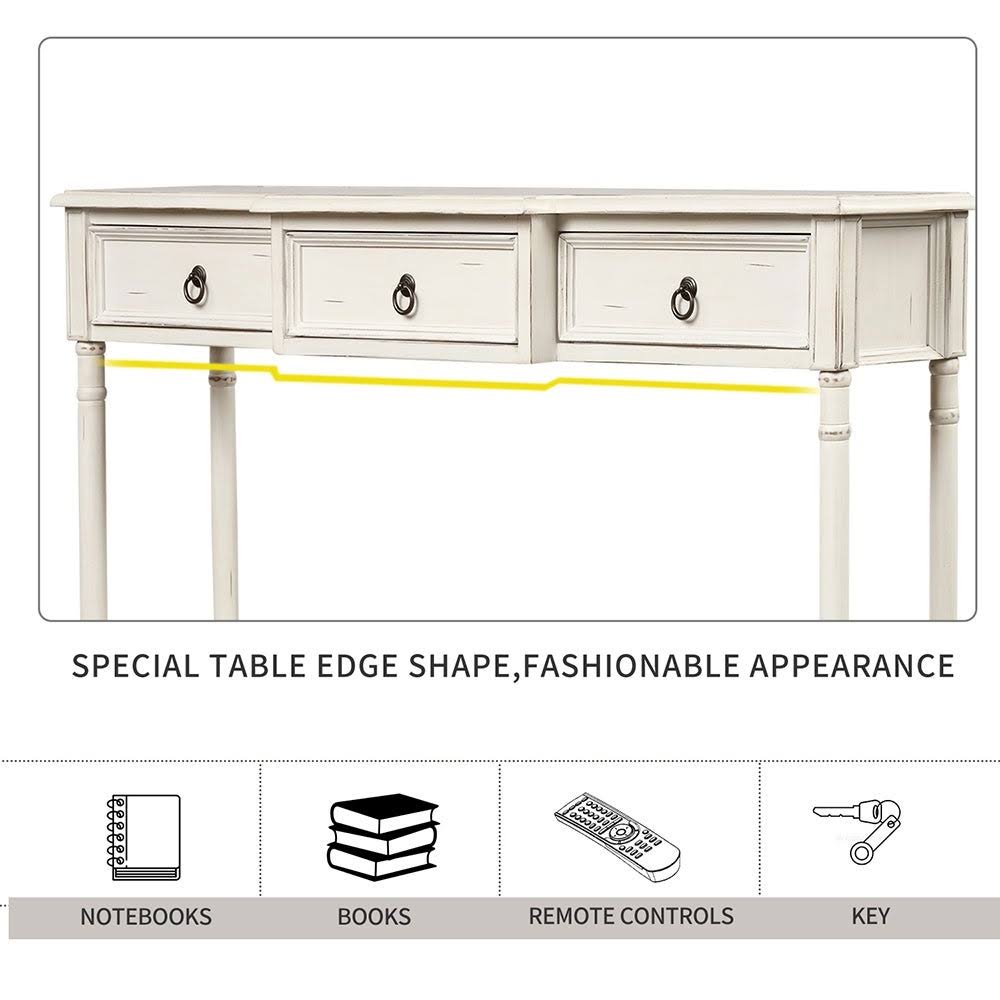 Antique White Console Table with Projecting Drawers and Long Shelf I674527