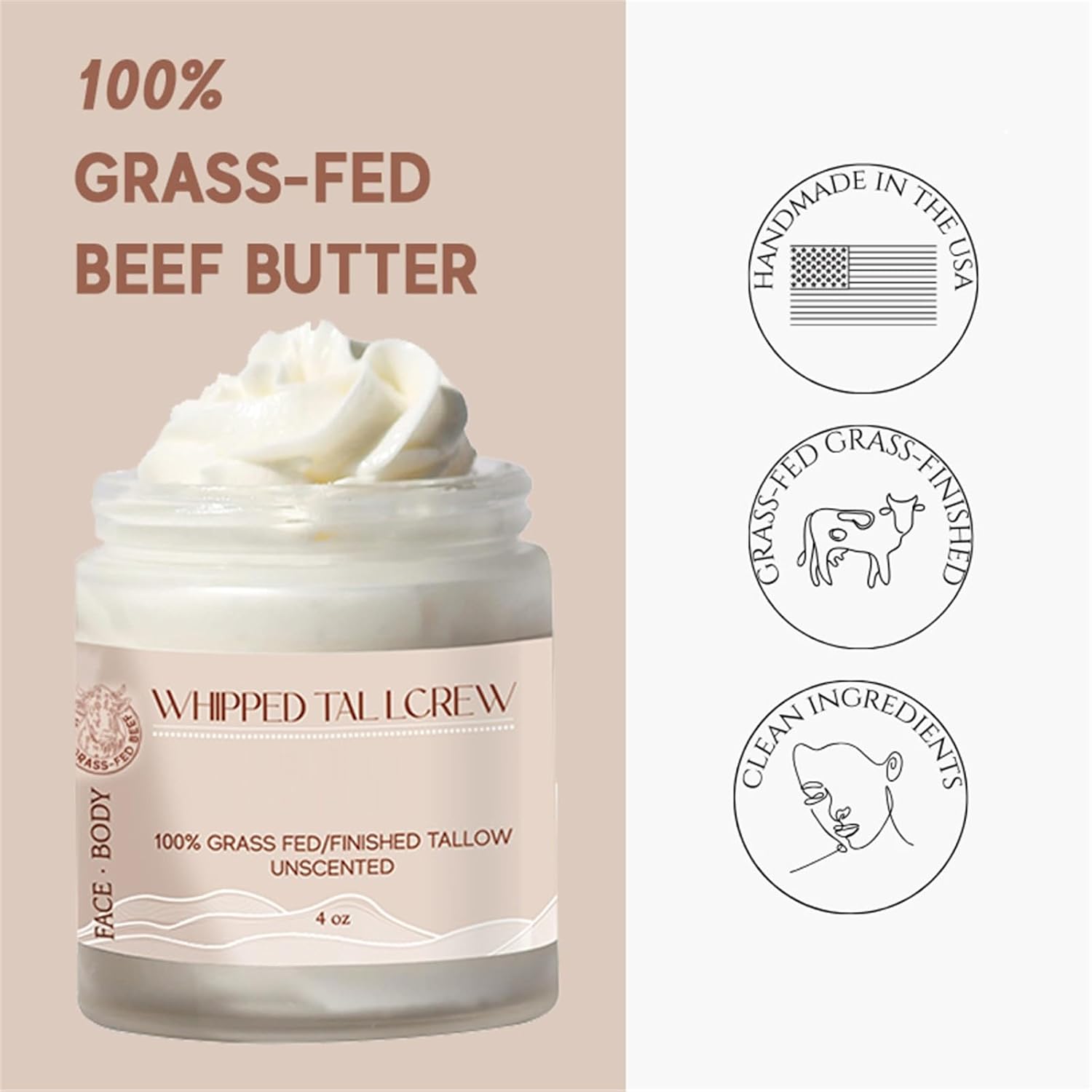 100% Grass Fed Beef Tallow Balm, 4 FL. oz Y8467