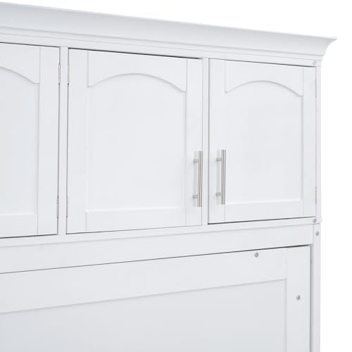 White Solid Wood Queen Murphy Bed with Cabinets D22943