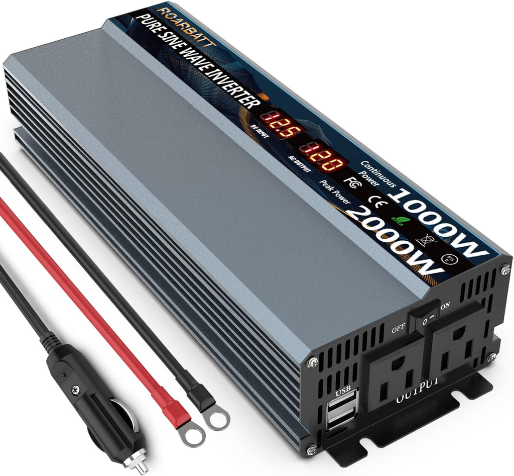 1000 Watt 12V DC to 110V AC Power Inverter with 2 AC Outlets and USB Port P6248