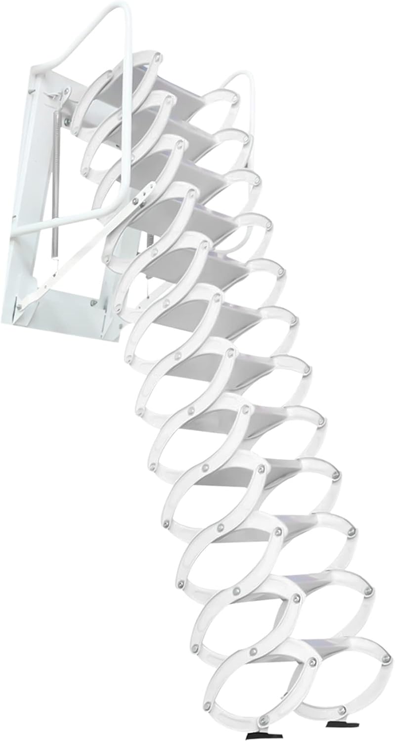 12 Steps Folding Loft Ladder, 122in Height, 882lbs Max Load E836946